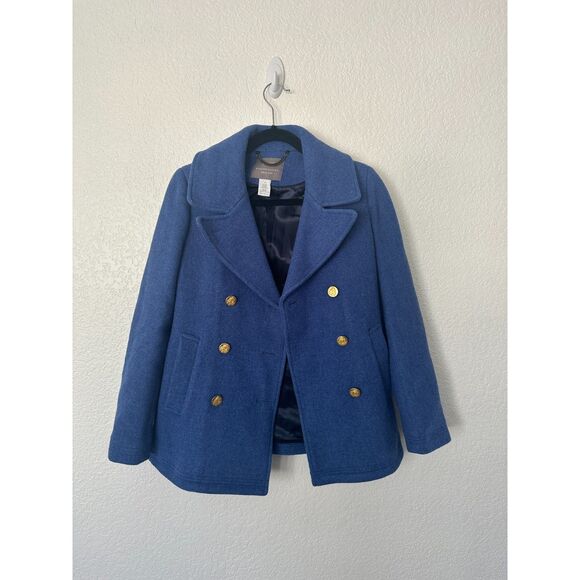 J Crew Majesty Stadium Cloth by Nello Gori Cobalt Blue Wool Pea Coat Size 0 - Picture 2 of 7